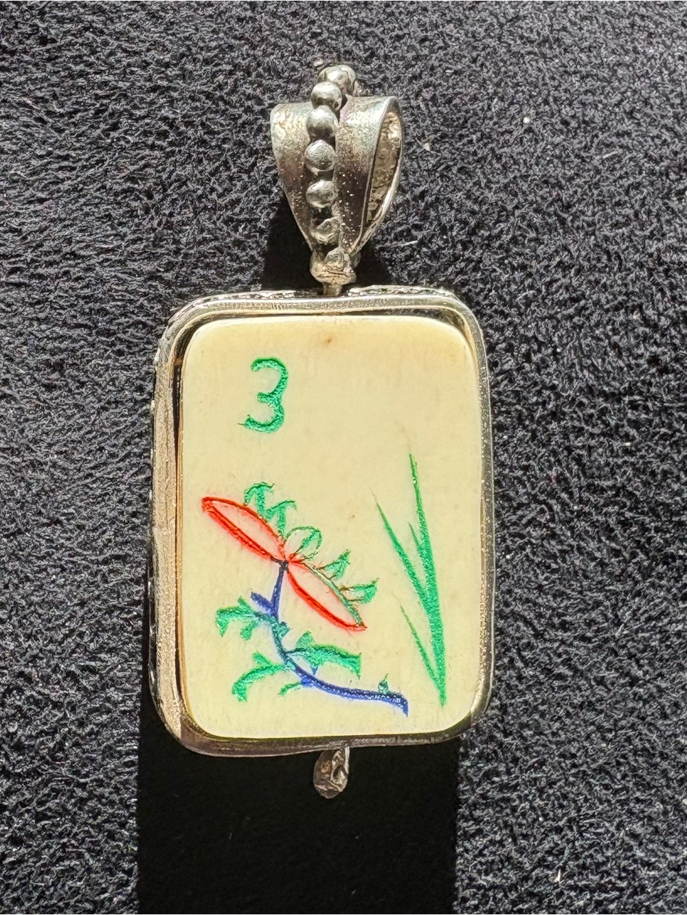 Vintage Mahjong Tile Pendant set in Sterling Silver and hand made